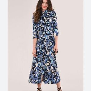 Closet London Blue Printed A-Line Midi Dress Size 4